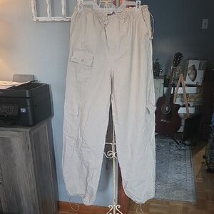 Men's PACSUN Casual Tan Cargo Pants With Cinching Waist And Ankles Size L